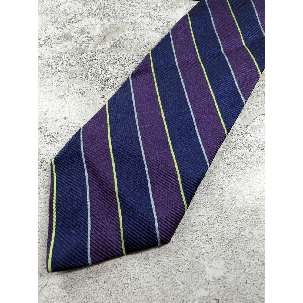 Brooks Brothers Tie Mens One Size Purple 100% Silk Pointed Striped Woven Logo